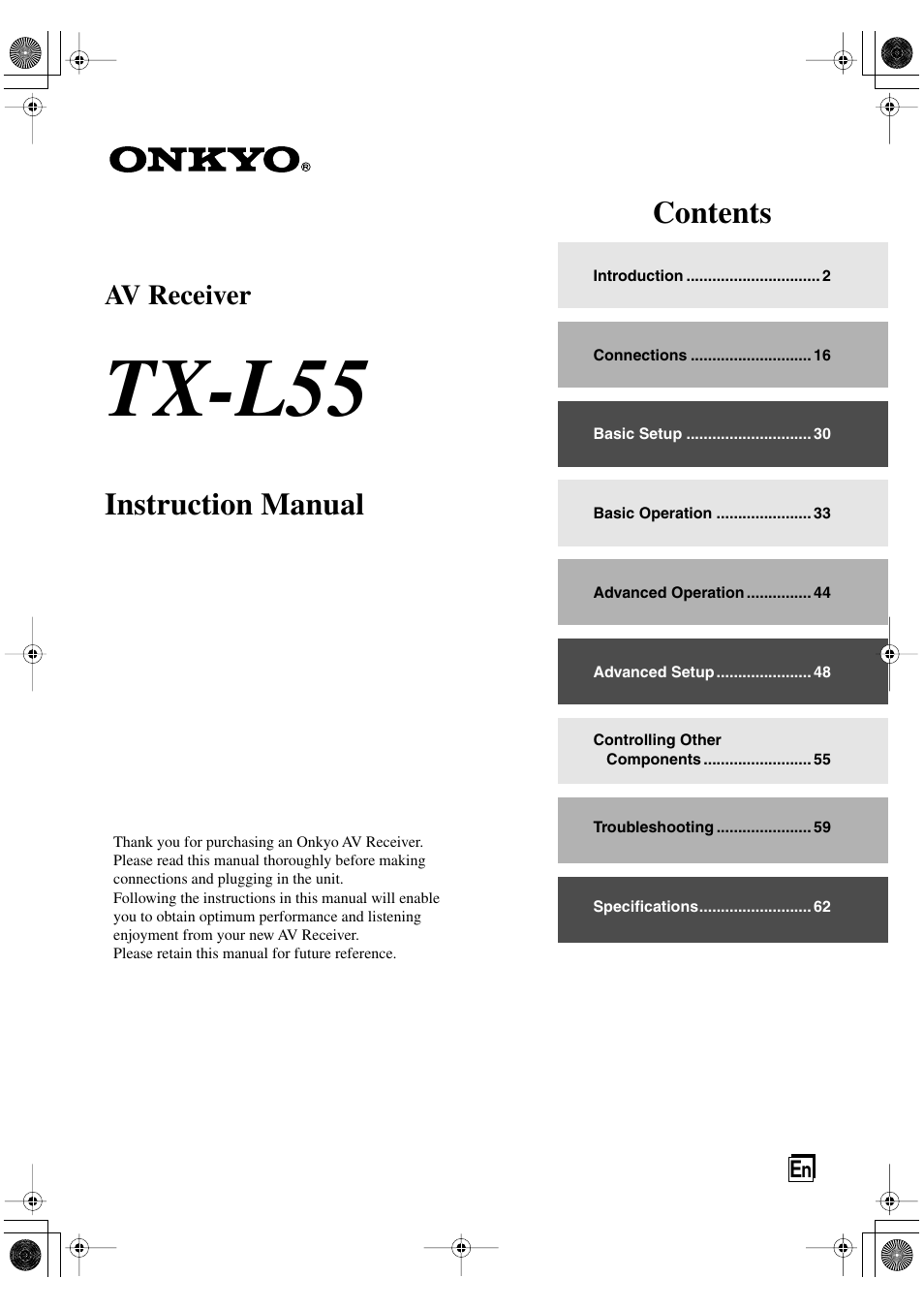 Onkyo TX-L55 User Manual | 63 pages