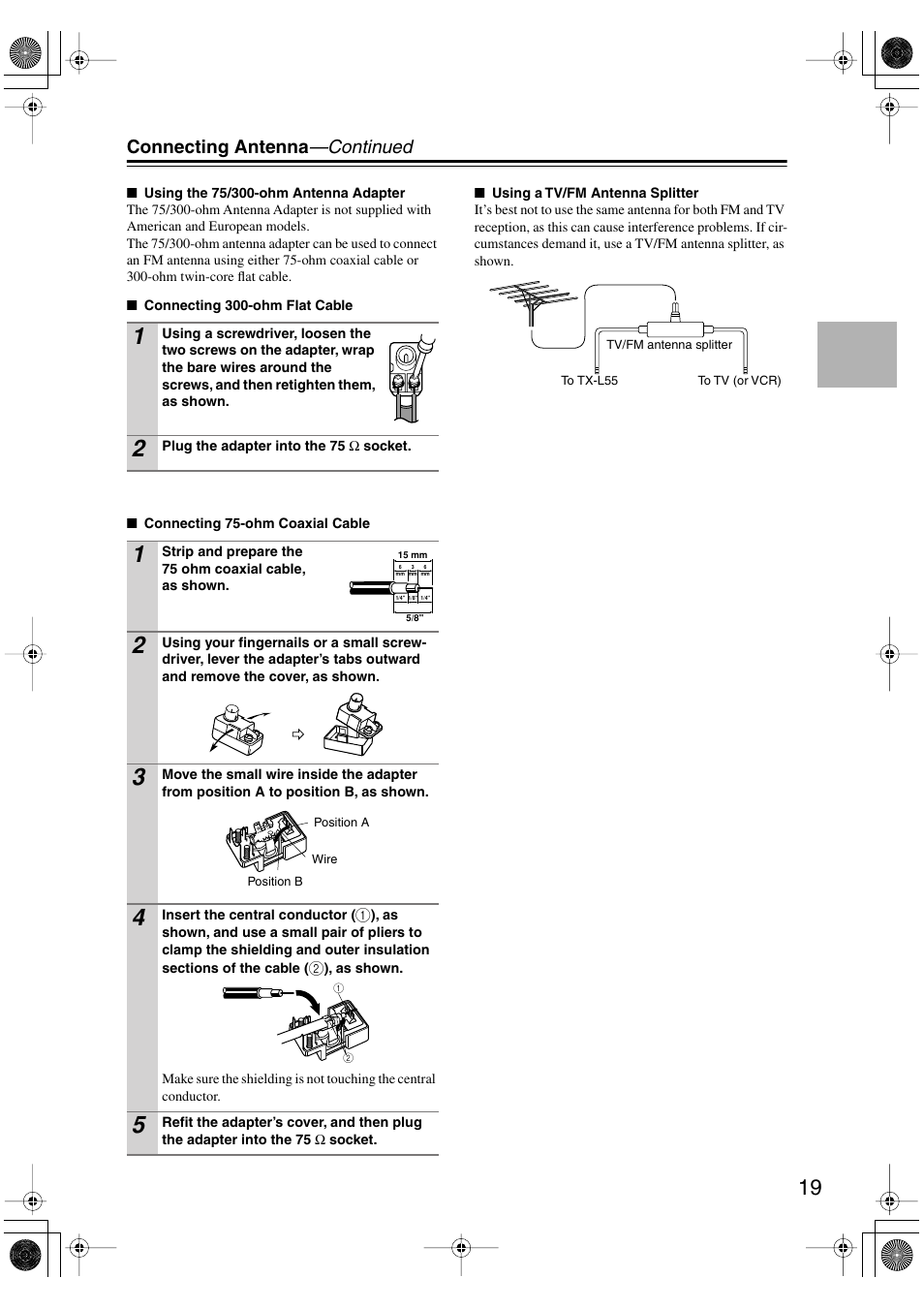 Connecting antenna —continued | Onkyo TX-L55 User Manual | Page 19 / 63