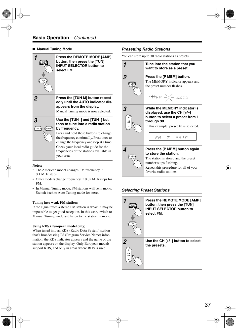 Basic operation —continued | Onkyo TX-L55 User Manual | Page 37 / 63