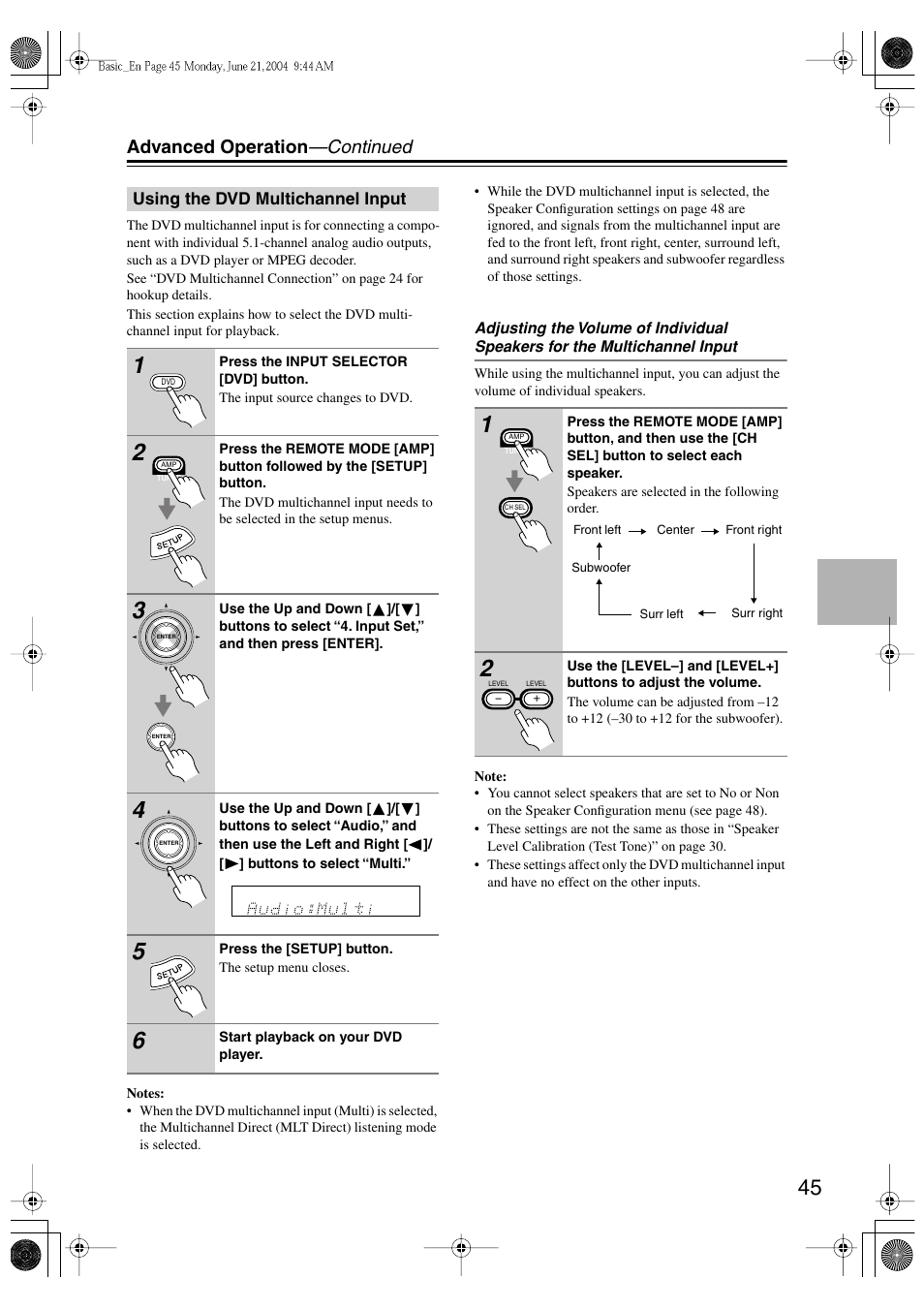 Advanced operation —continued | Onkyo TX-L55 User Manual | Page 45 / 63