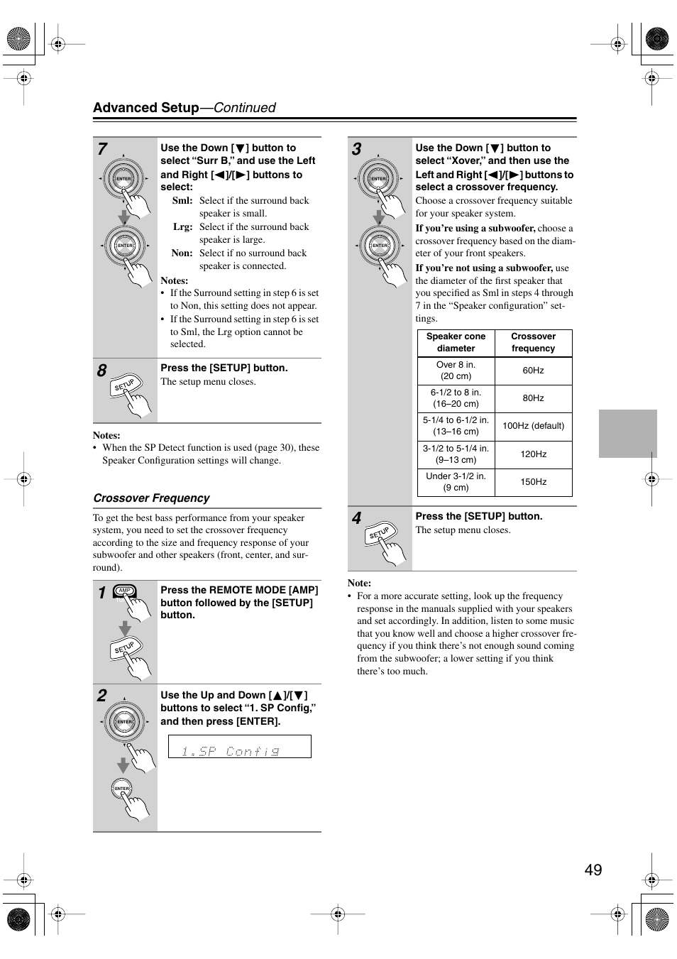 Advanced setup —continued | Onkyo TX-L55 User Manual | Page 49 / 63
