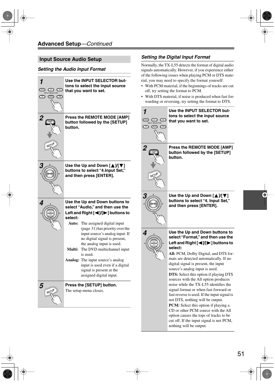 Advanced setup —continued | Onkyo TX-L55 User Manual | Page 51 / 63