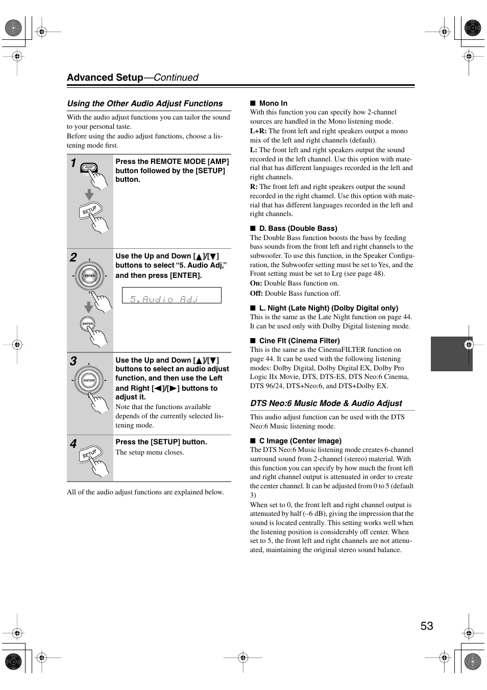Advanced setup —continued | Onkyo TX-L55 User Manual | Page 53 / 63