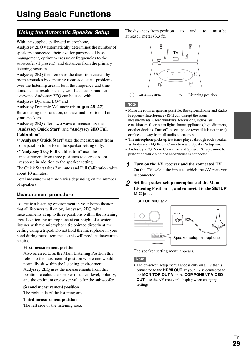 Using basic functions, Using the automatic speaker setup, Ck (29 | Onkyo 7.2-Channel Network Audio/Video Receiver HT-RC360 User Manual | Page 29 / 84