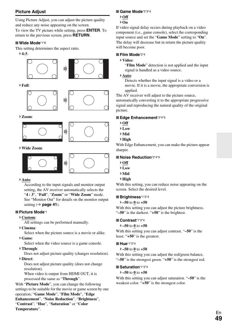 Picture adjust | Onkyo 7.2-Channel Network Audio/Video Receiver HT-RC360 User Manual | Page 49 / 84