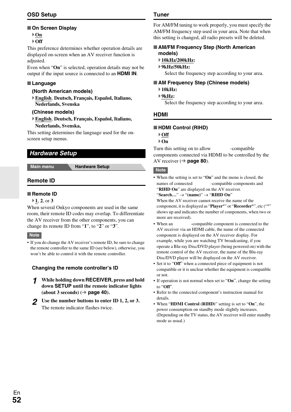 Hardware setup | Onkyo 7.2-Channel Network Audio/Video Receiver HT-RC360 User Manual | Page 52 / 84