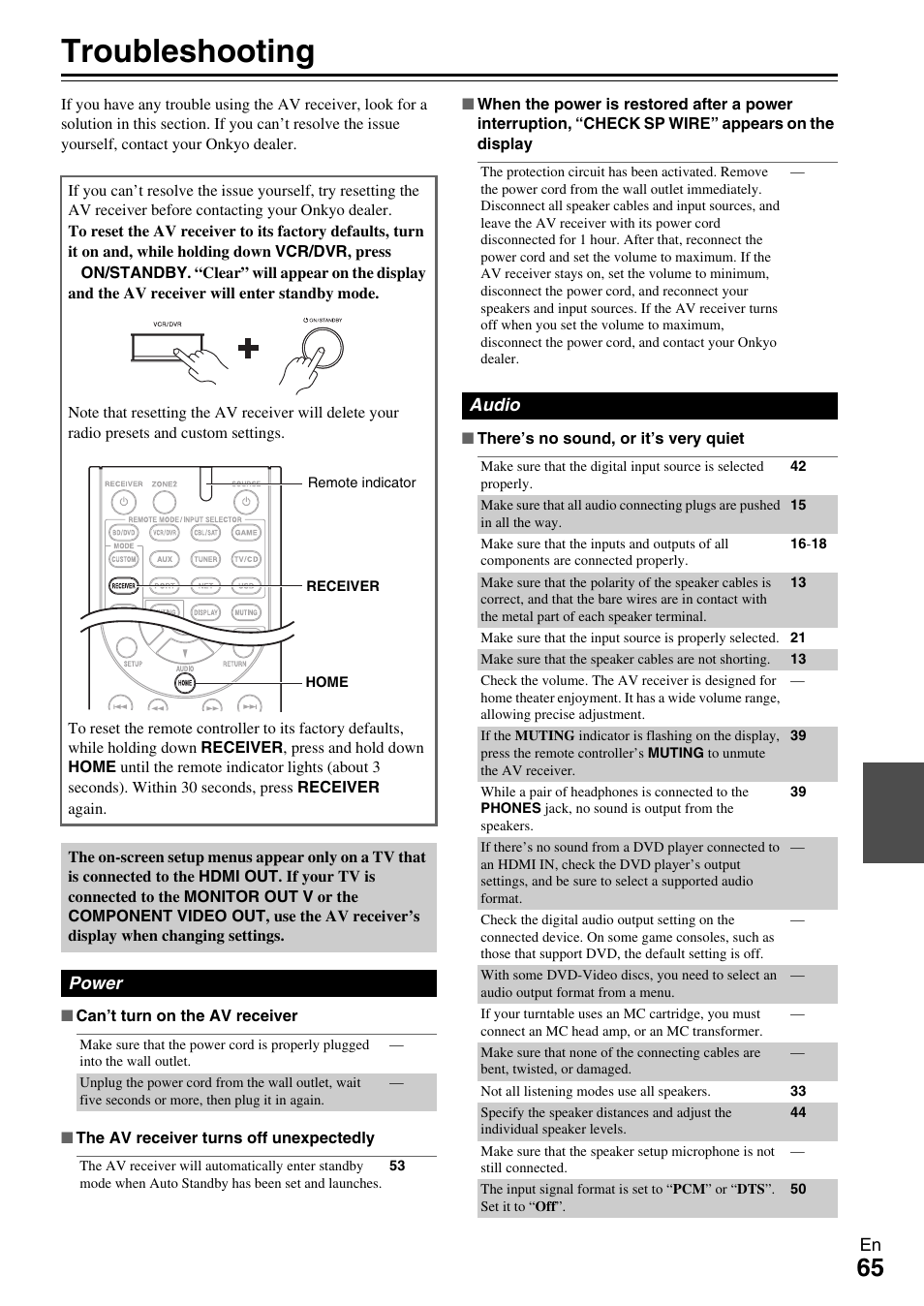Appendix, Troubleshooting | Onkyo 7.2-Channel Network Audio/Video Receiver HT-RC360 User Manual | Page 65 / 84
