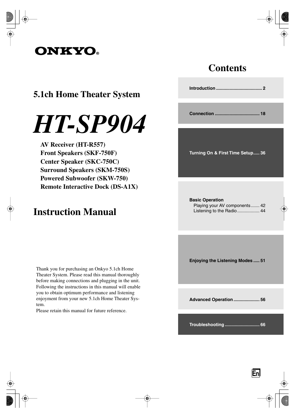 Onkyo HT-SP904 User Manual | 72 pages