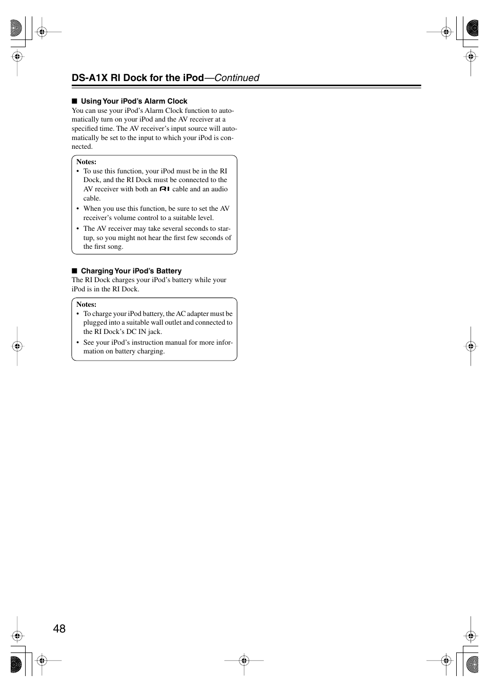 Ds-a1x ri dock for the ipod —continued | Onkyo HT-SP904 User Manual | Page 48 / 72