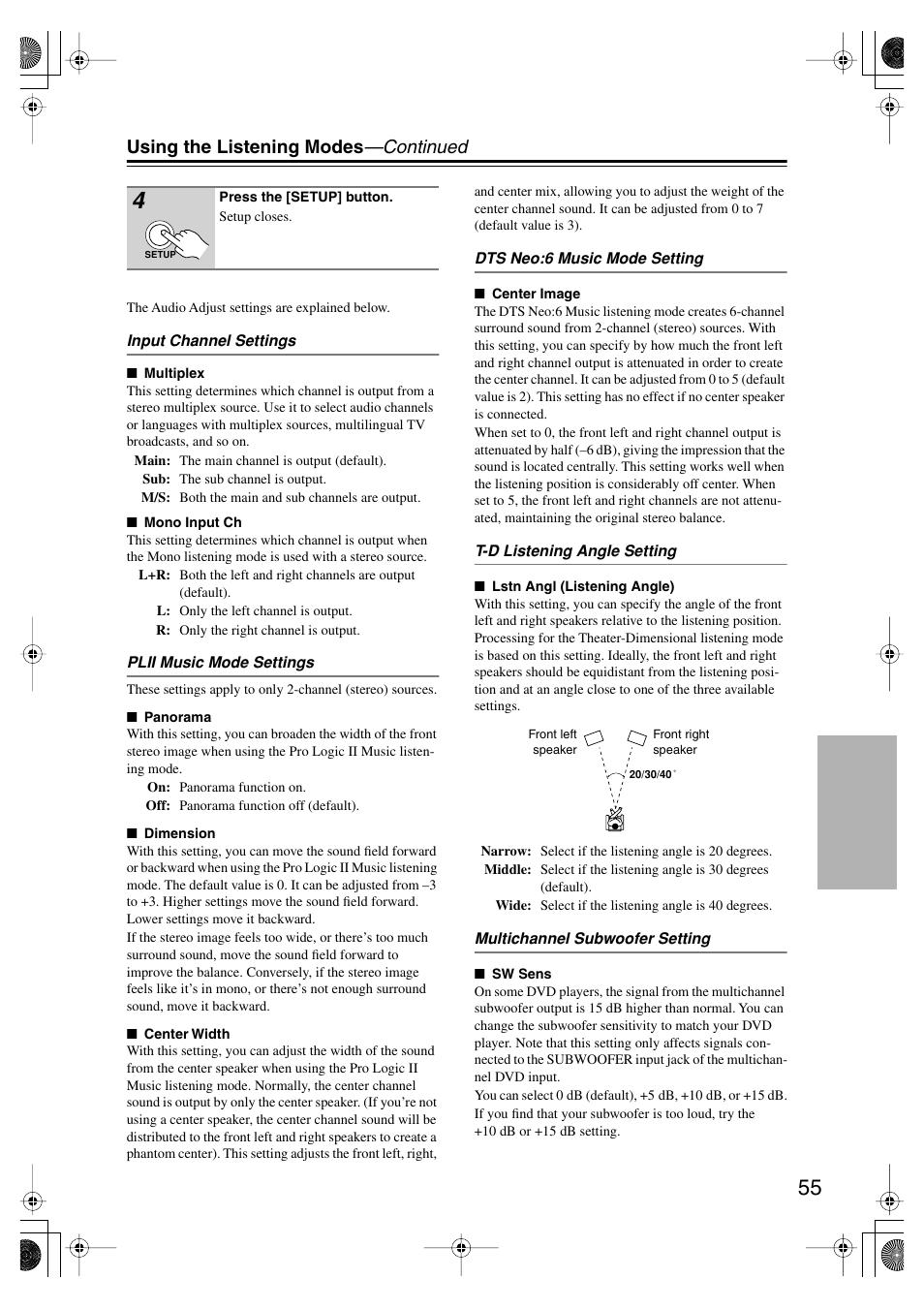 Using the listening modes —continued | Onkyo HT-SP904 User Manual | Page 55 / 72