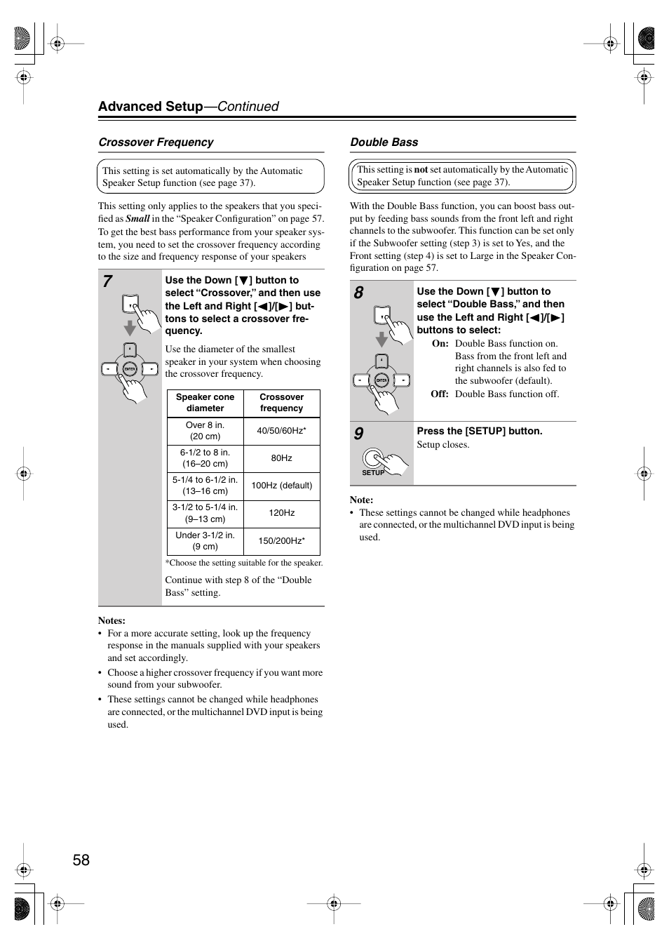 Advanced setup —continued | Onkyo HT-SP904 User Manual | Page 58 / 72