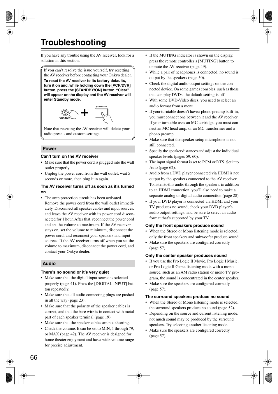 Troubleshooting | Onkyo HT-SP904 User Manual | Page 66 / 72