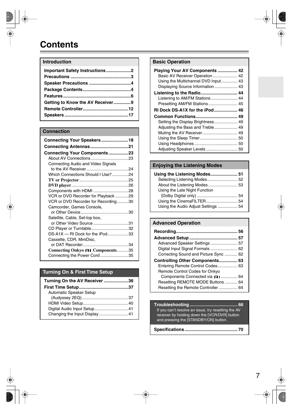 Onkyo HT-SP904 User Manual | Page 7 / 72