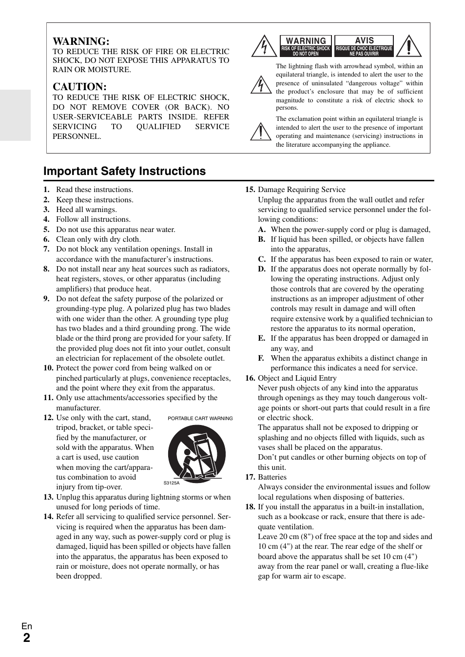 Safety information, Important safety instructions, Warning | Caution | Onkyo BD-SP308 User Manual | Page 2 / 44