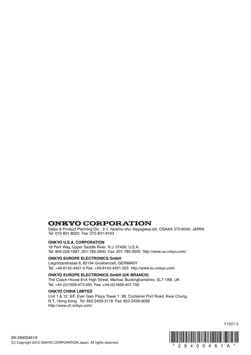 Onkyo BD-SP308 User Manual | Page 44 / 44