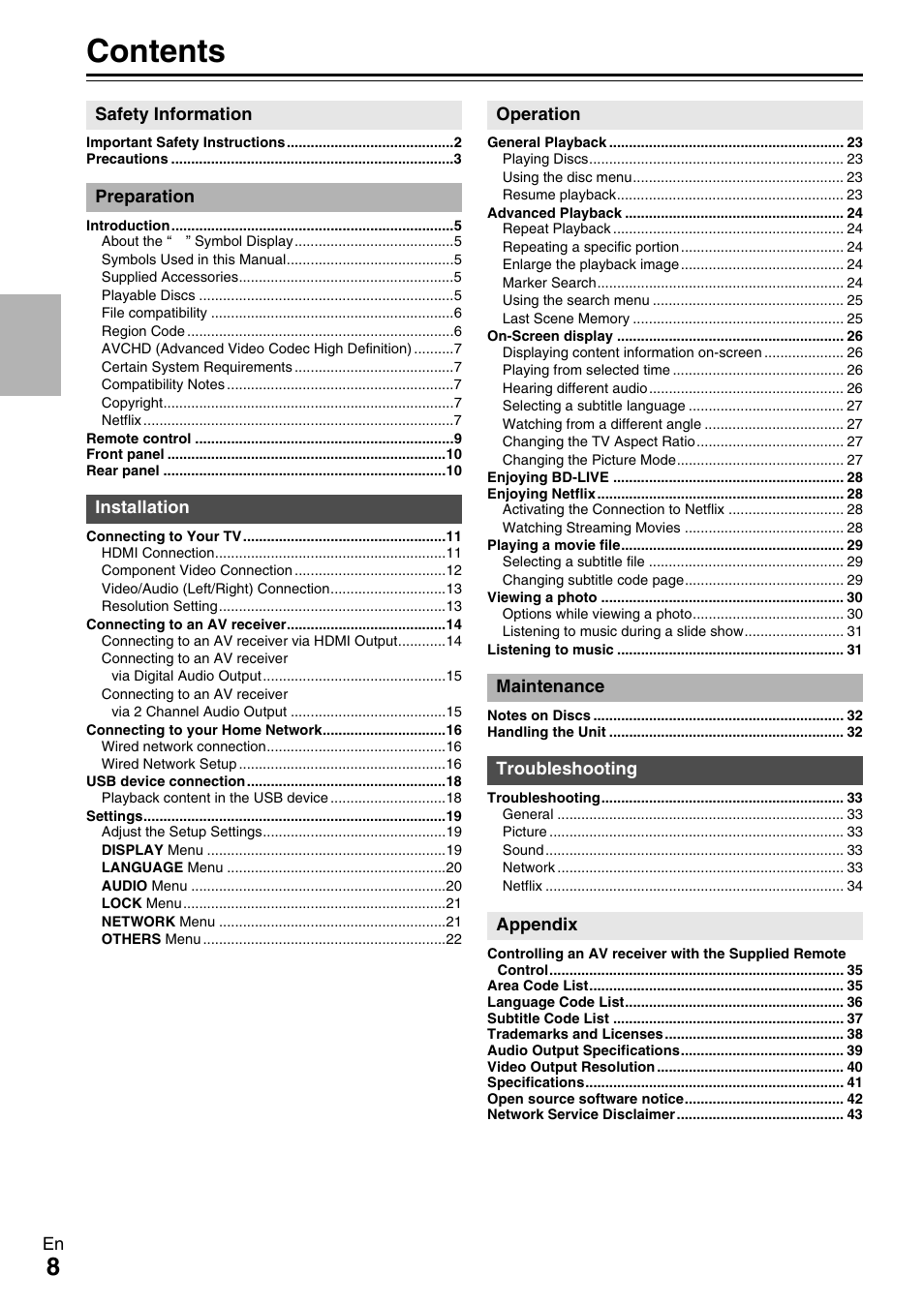 Onkyo BD-SP308 User Manual | Page 8 / 44