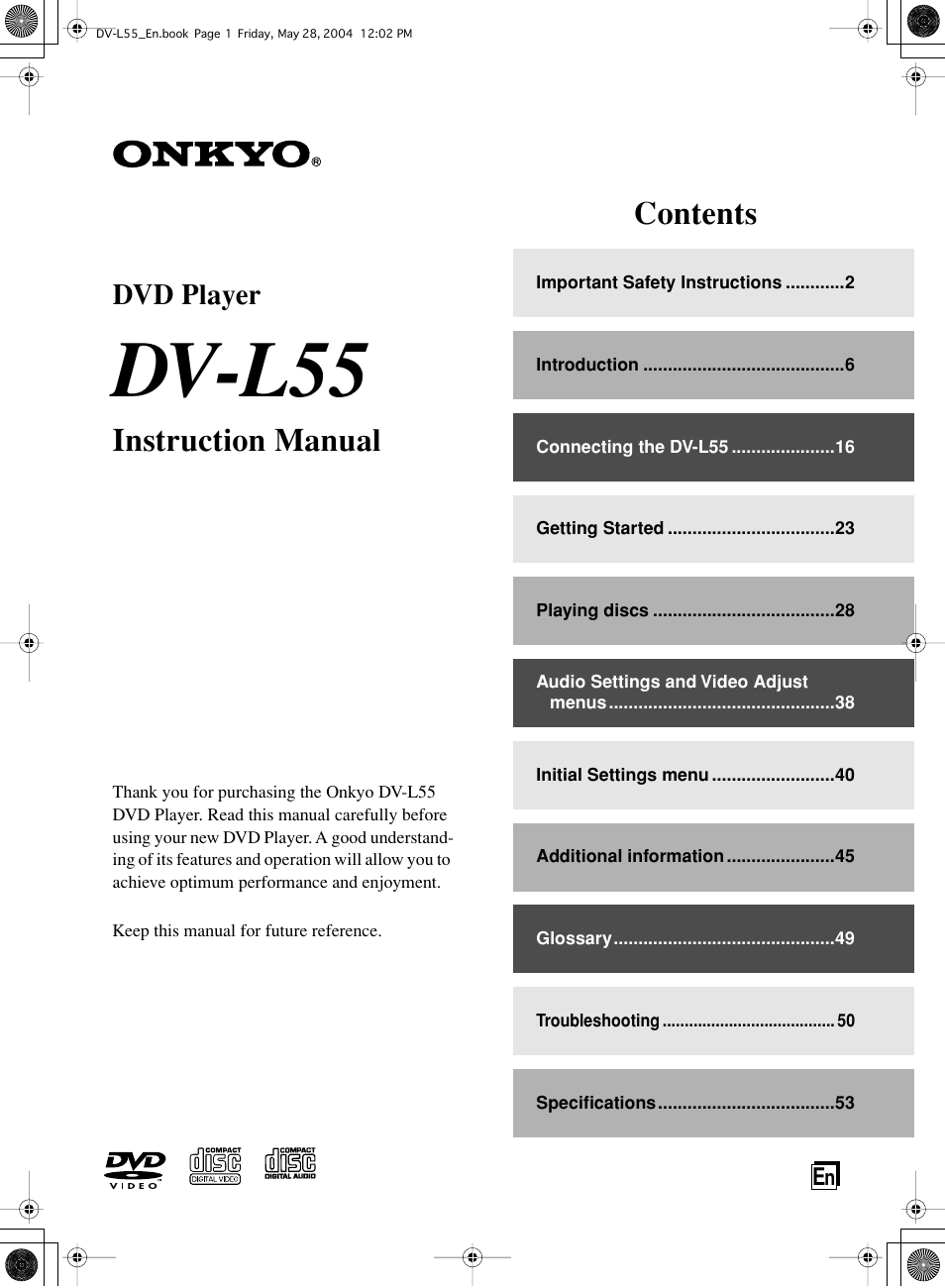 Onkyo DV-L55 User Manual | 56 pages