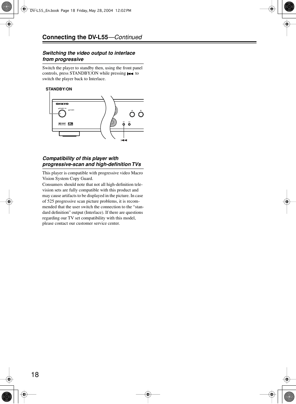 Connecting the dv-l55 —continued | Onkyo DV-L55 User Manual | Page 18 / 56