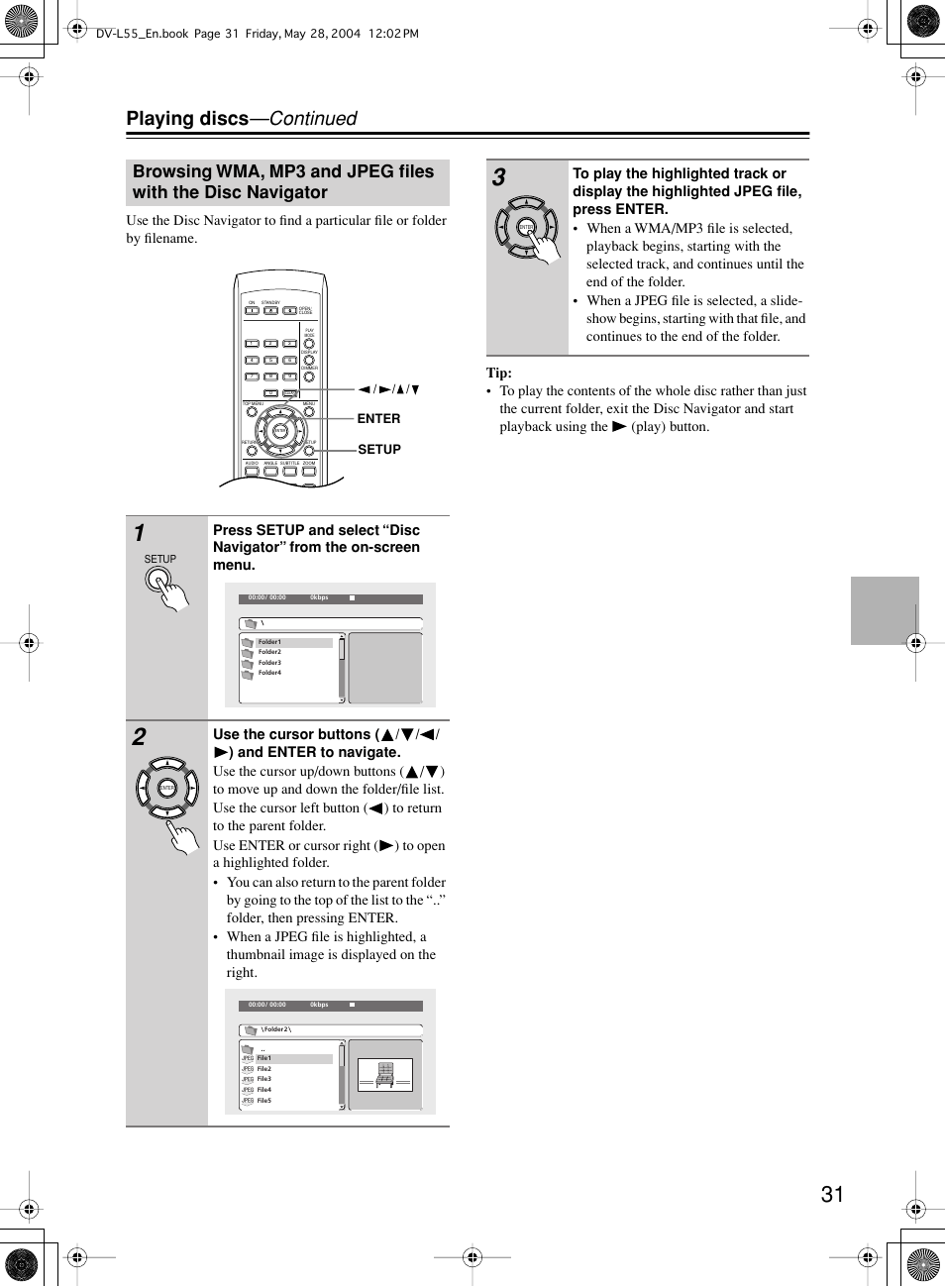 Playing discs —continued | Onkyo DV-L55 User Manual | Page 31 / 56