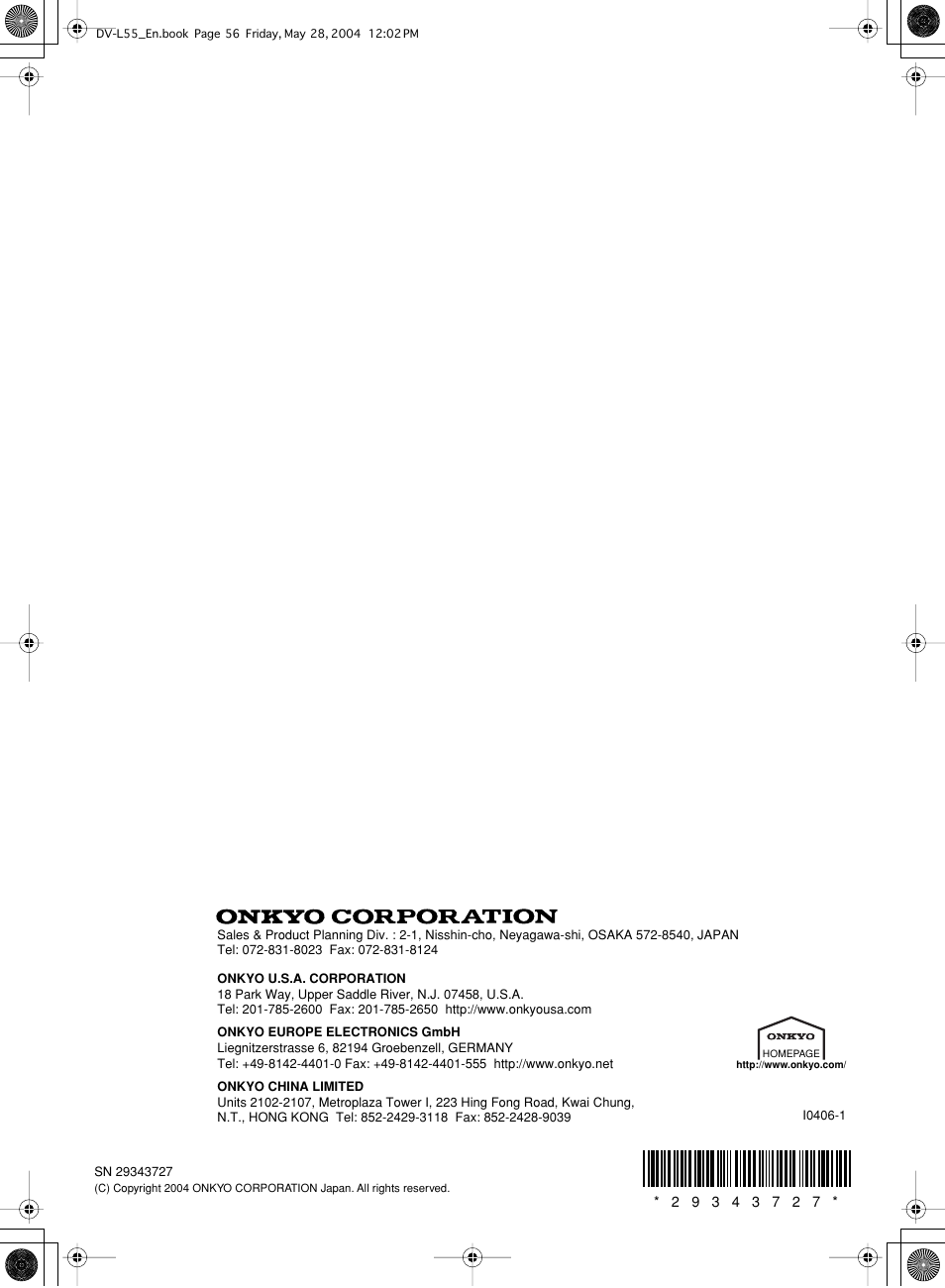 Onkyo DV-L55 User Manual | Page 56 / 56