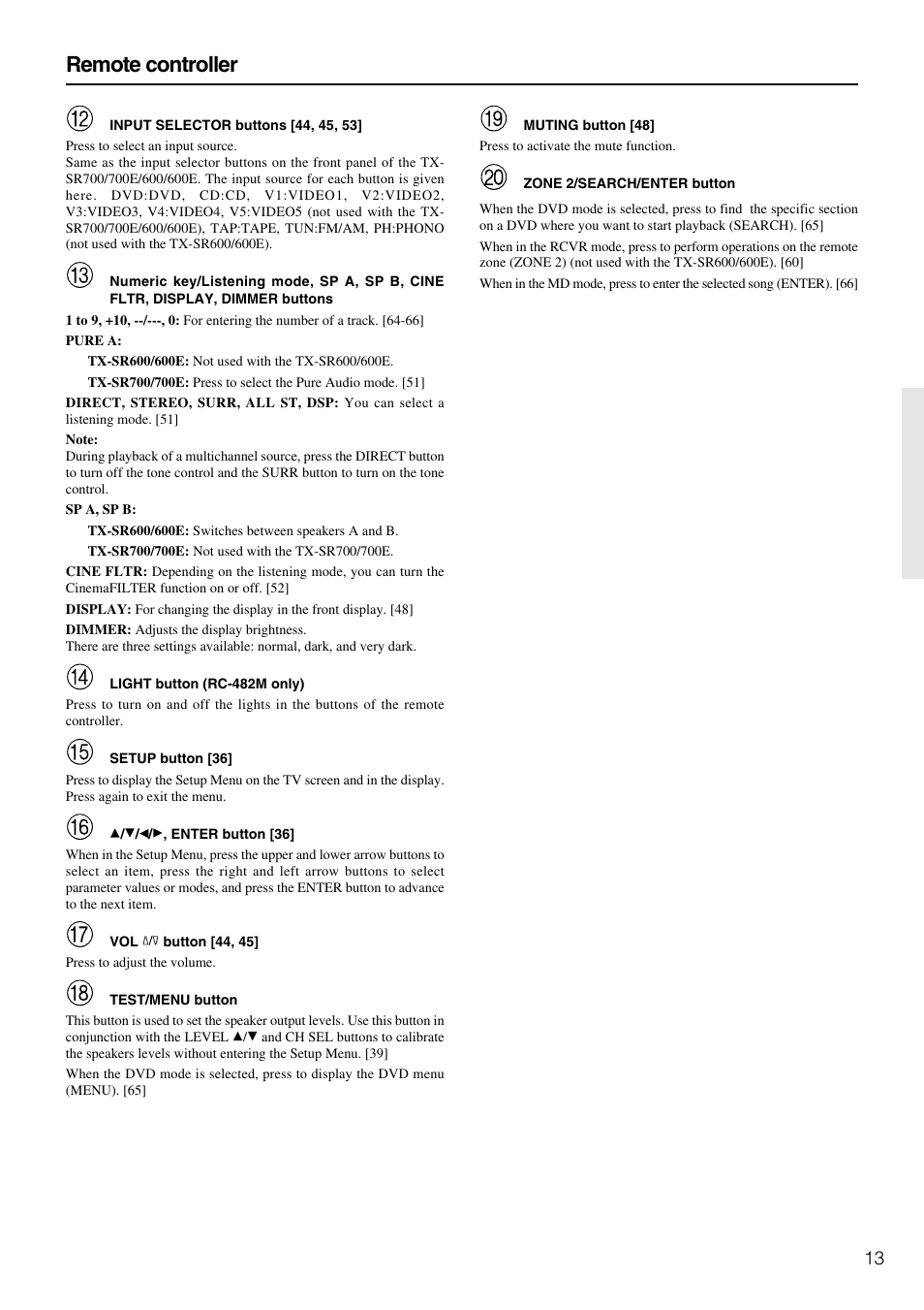 Remote controller | Onkyo TX-SR600 User Manual | Page 13 / 80
