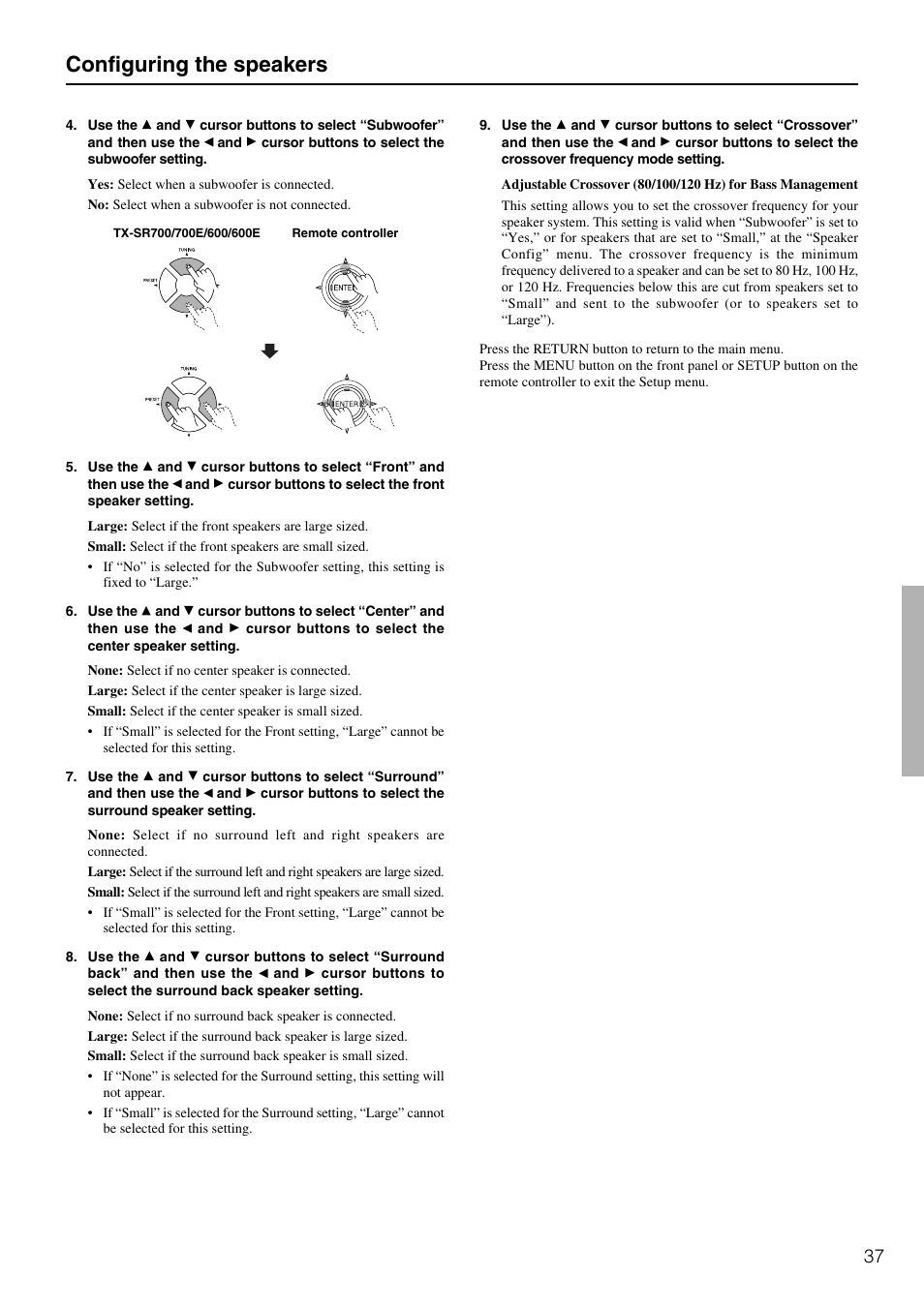 Configuring the speakers | Onkyo TX-SR600 User Manual | Page 37 / 80