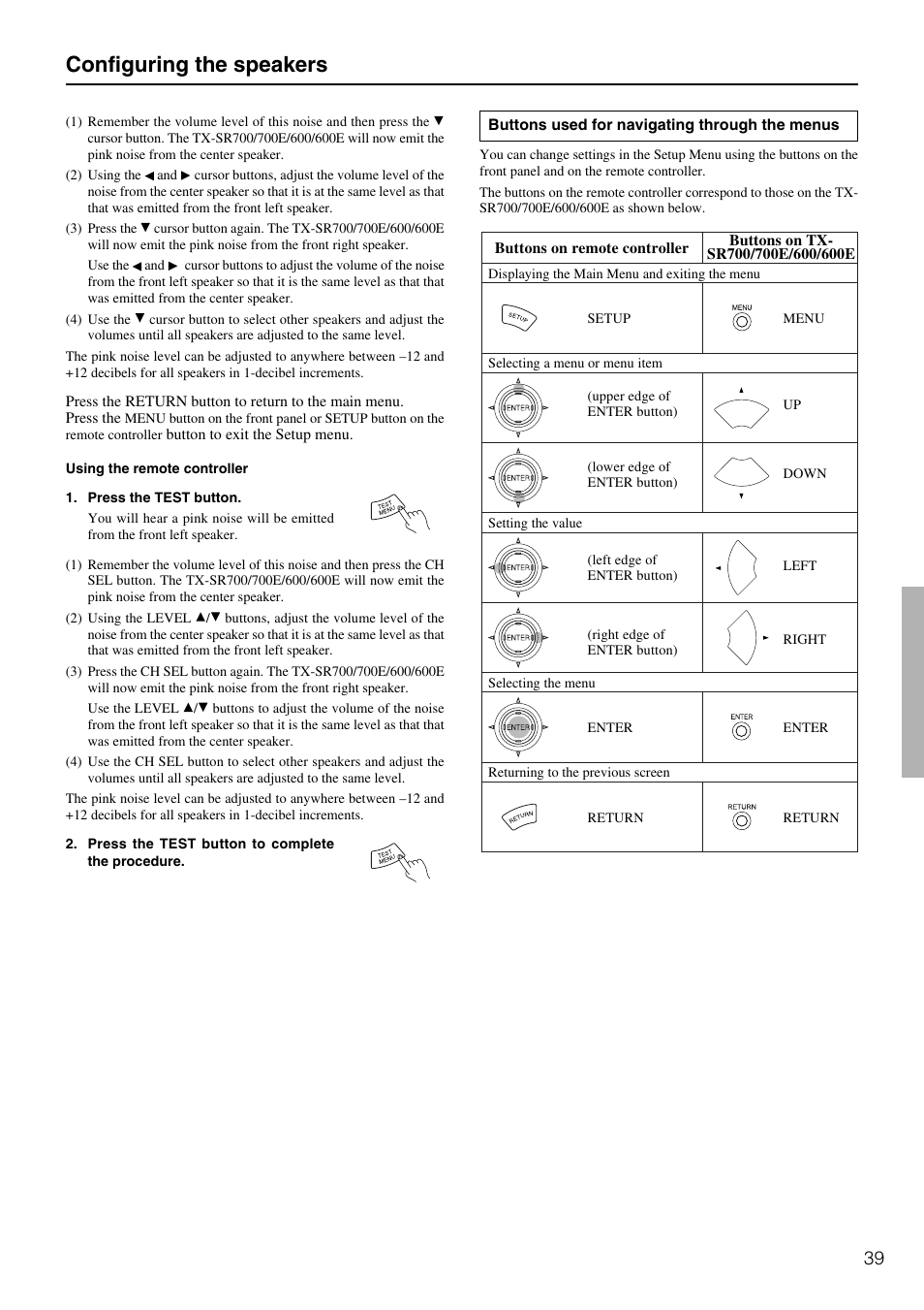 Configuring the speakers | Onkyo TX-SR600 User Manual | Page 39 / 80