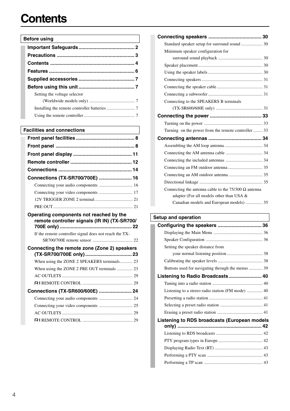 Onkyo TX-SR600 User Manual | Page 4 / 80