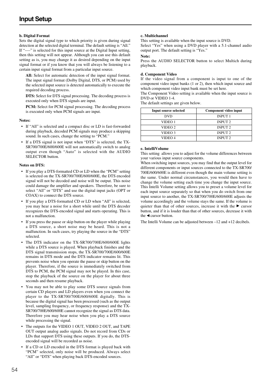 Input setup | Onkyo TX-SR600 User Manual | Page 54 / 80
