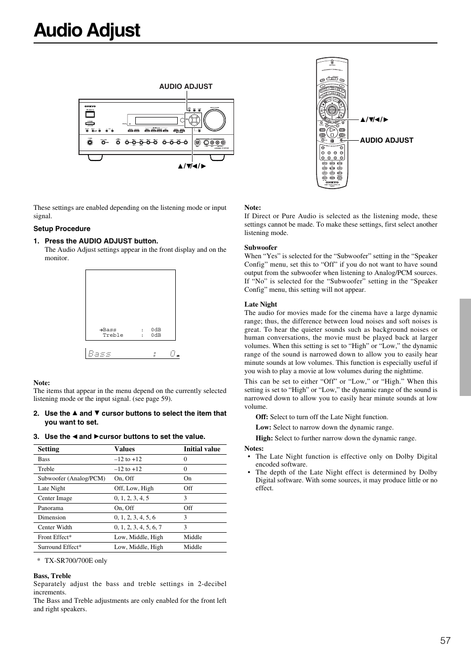 Audio adjust | Onkyo TX-SR600 User Manual | Page 57 / 80