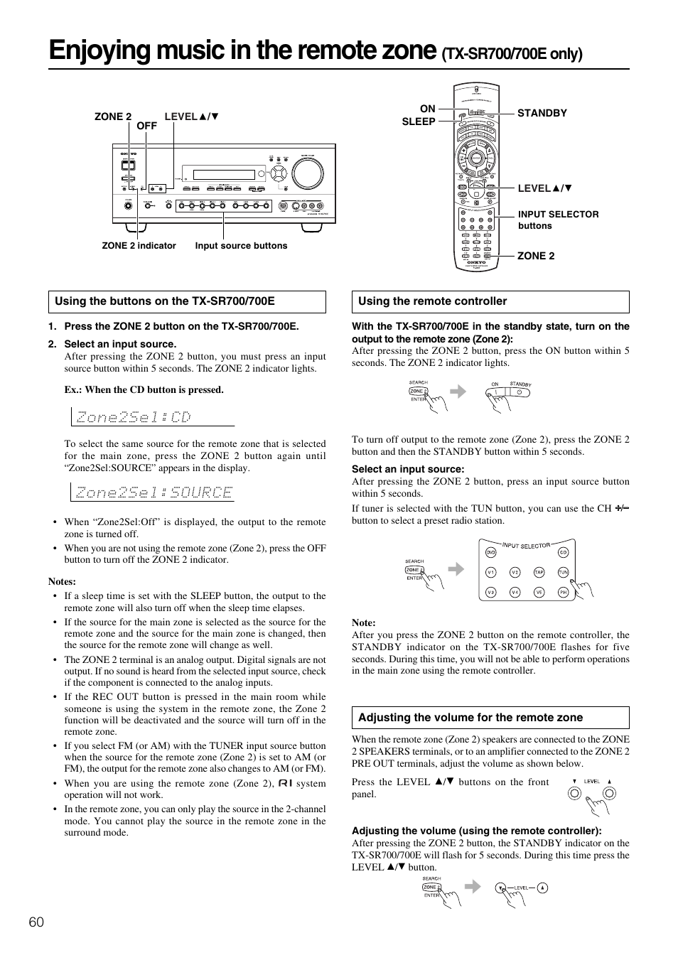 Enjoying music in the remote zone | Onkyo TX-SR600 User Manual | Page 60 / 80
