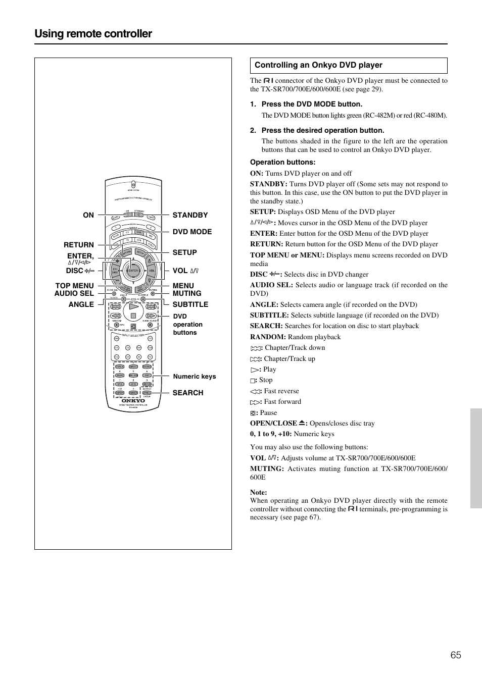 Using remote controller | Onkyo TX-SR600 User Manual | Page 65 / 80