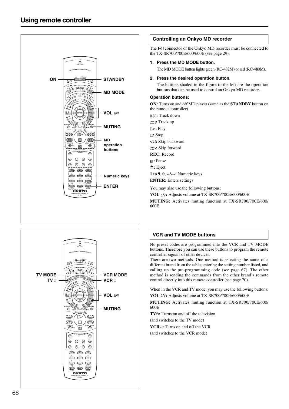 Using remote controller | Onkyo TX-SR600 User Manual | Page 66 / 80