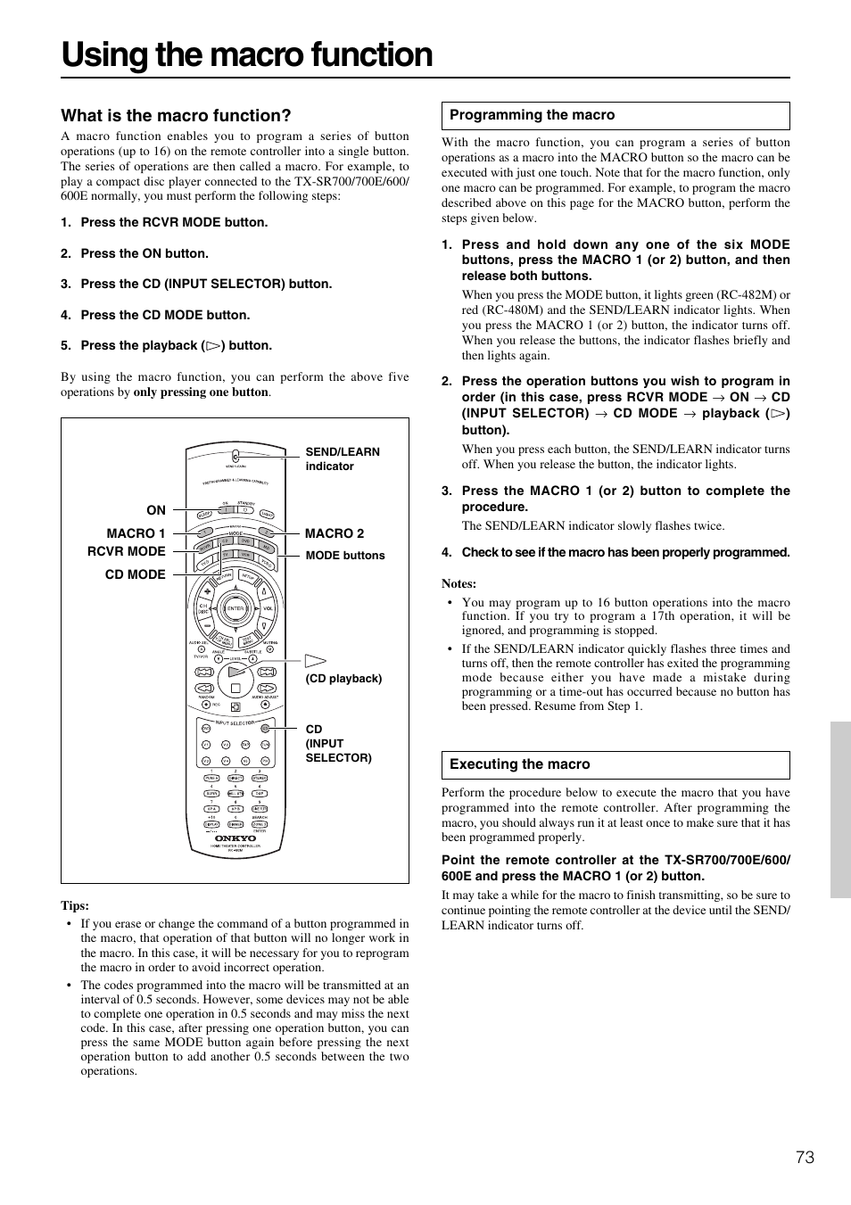 Using the macro function, What is the macro function | Onkyo TX-SR600 User Manual | Page 73 / 80
