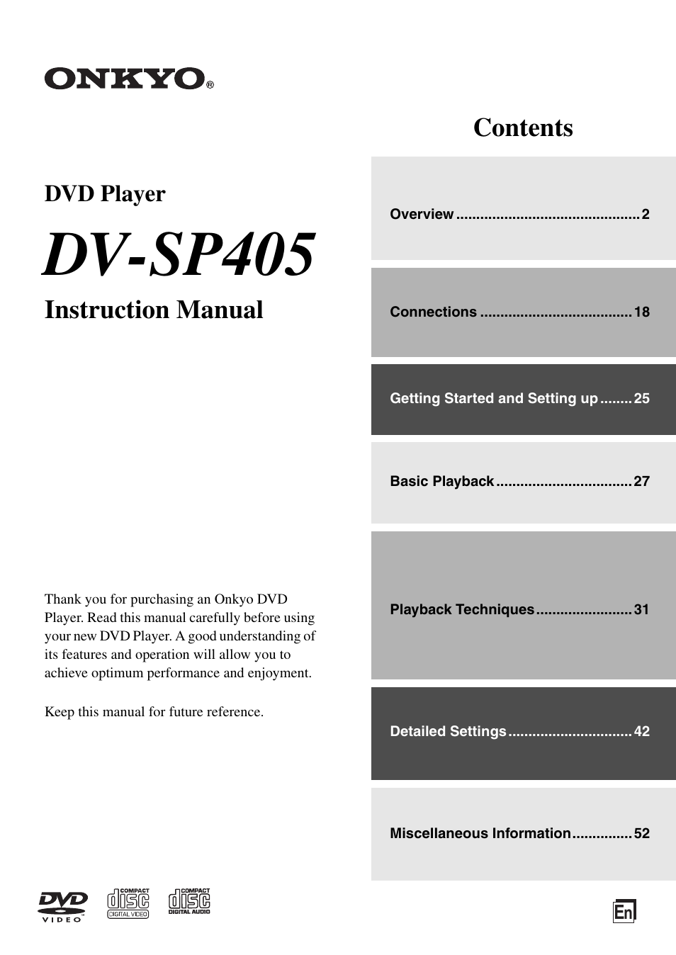 Onkyo DV-SP405 User Manual | 64 pages