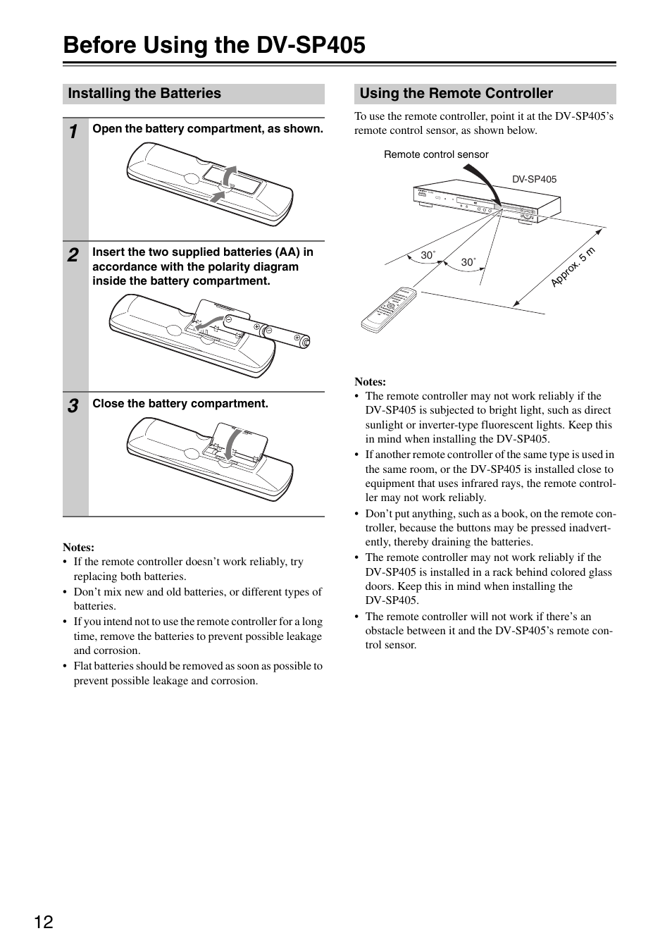 Before using the dv-sp405 | Onkyo DV-SP405 User Manual | Page 12 / 64