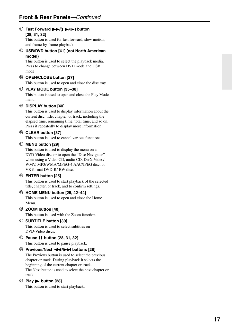 Front & rear panels —continued | Onkyo DV-SP405 User Manual | Page 17 / 64