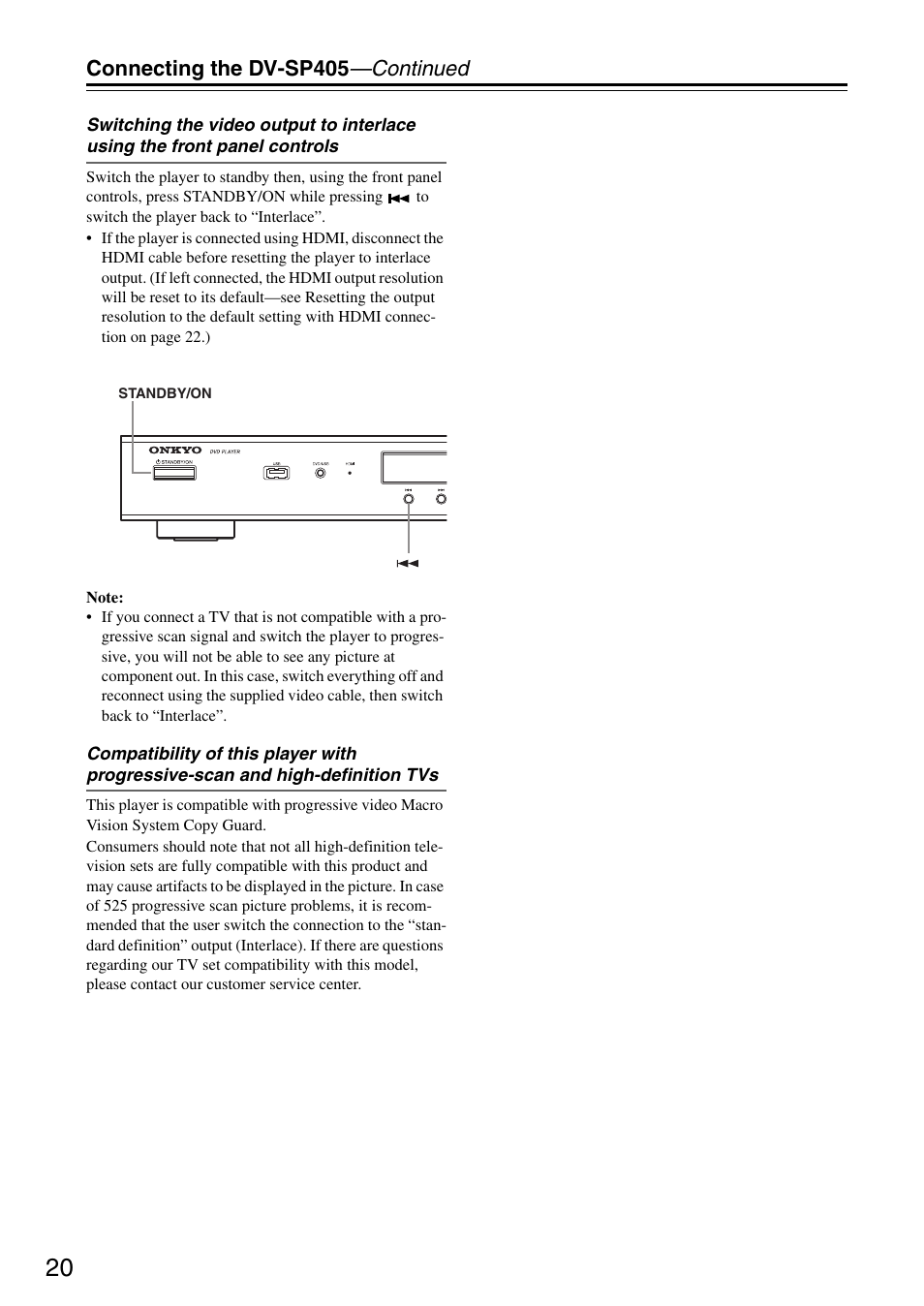 Connecting the dv-sp405 —continued | Onkyo DV-SP405 User Manual | Page 20 / 64