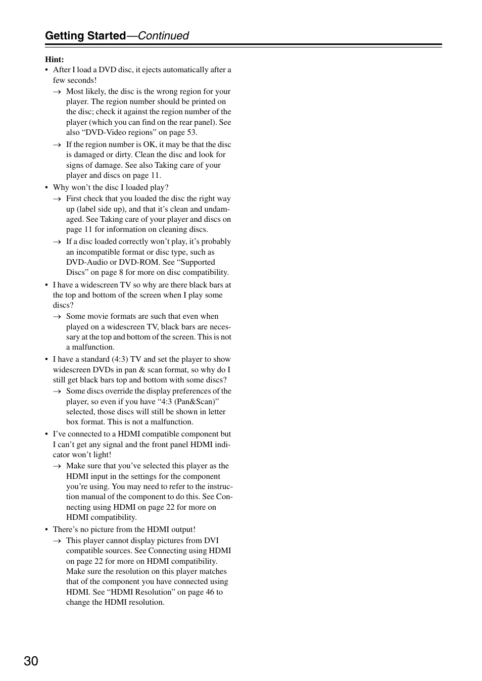 Getting started —continued | Onkyo DV-SP405 User Manual | Page 30 / 64