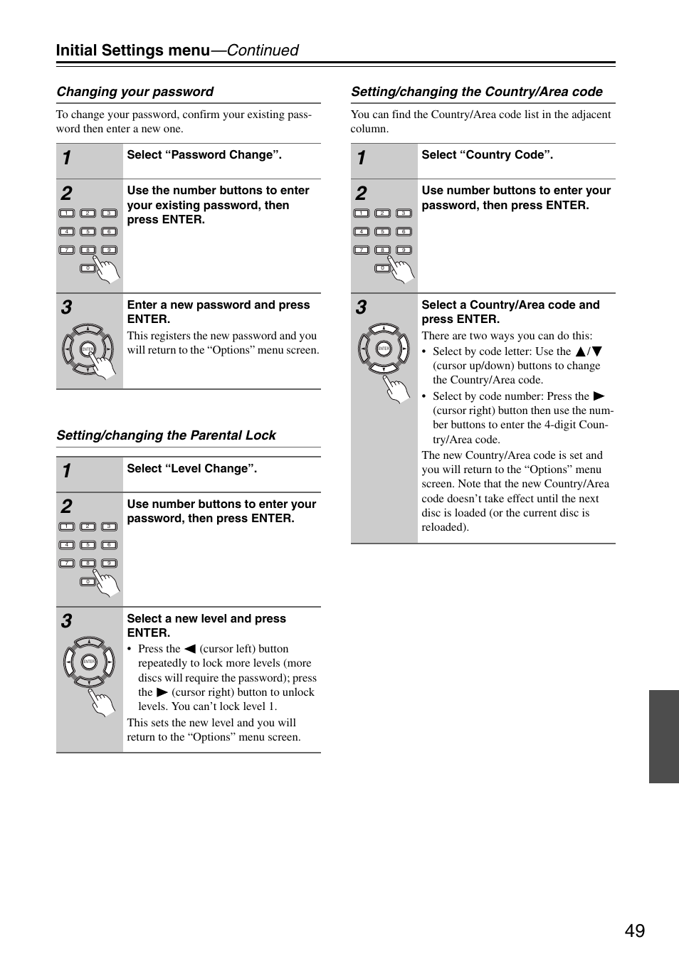 Initial settings menu —continued, Changing your password | Onkyo DV-SP405 User Manual | Page 49 / 64