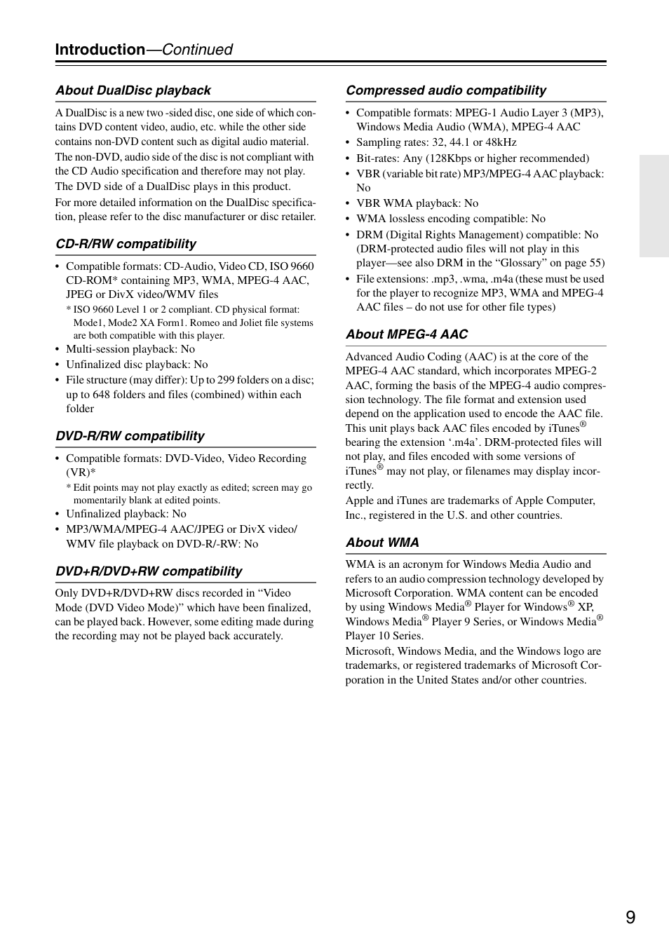 Introduction —continued | Onkyo DV-SP405 User Manual | Page 9 / 64