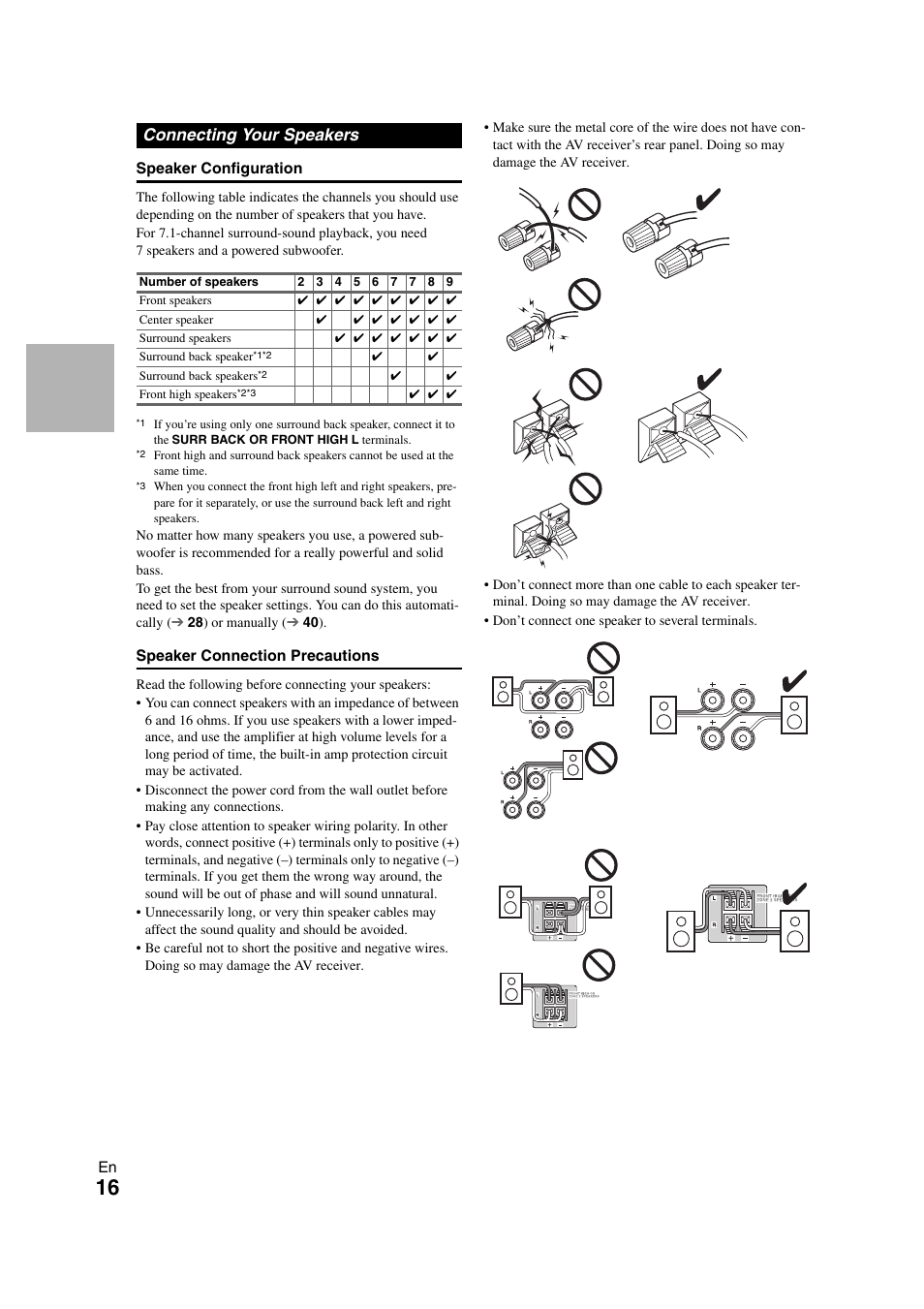 Connecting your speakers | Onkyo HT-S7300 User Manual | Page 16 / 76