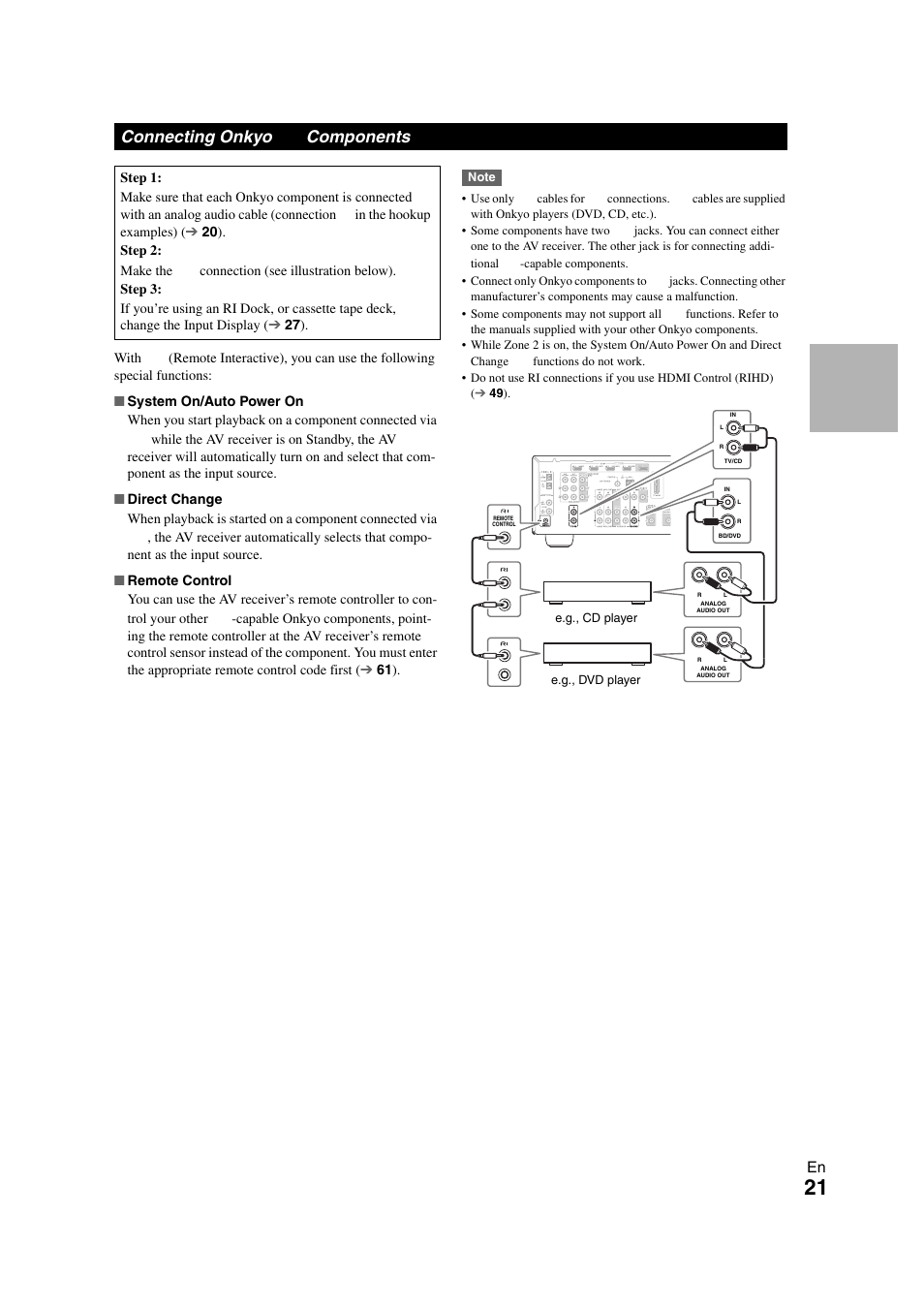 Connecting onkyo components | Onkyo HT-S7300 User Manual | Page 21 / 76