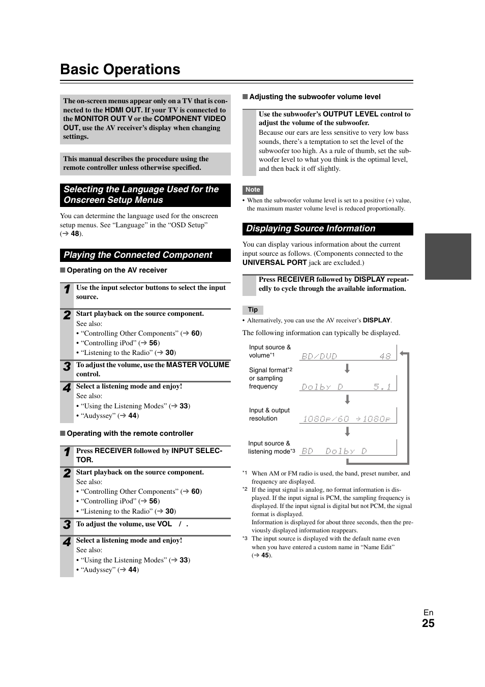 Basic operations, Tton | Onkyo HT-S7300 User Manual | Page 25 / 76