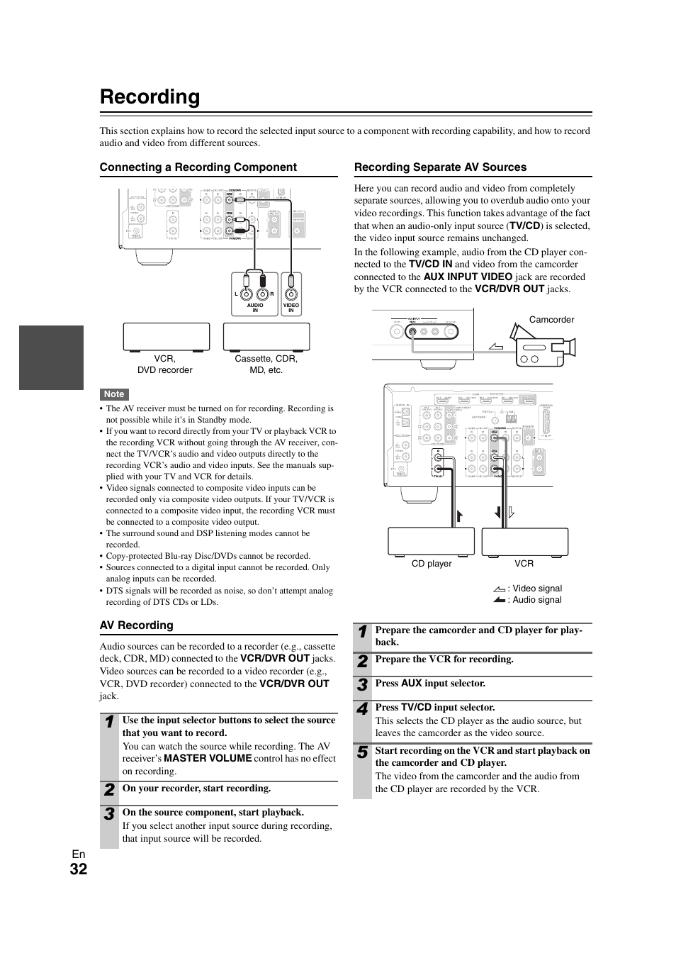 Recording | Onkyo HT-S7300 User Manual | Page 32 / 76