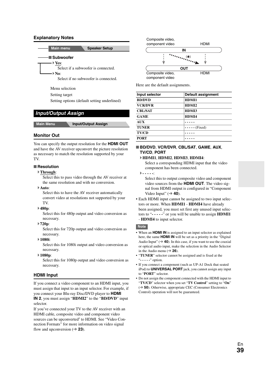 Input/output assign | Onkyo HT-S7300 User Manual | Page 39 / 76