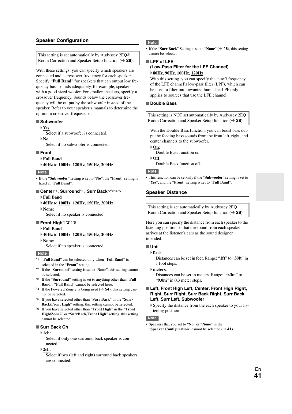 Ee “speaker configuration” f, Speaker configuration, Speaker distance | Onkyo HT-S7300 User Manual | Page 41 / 76