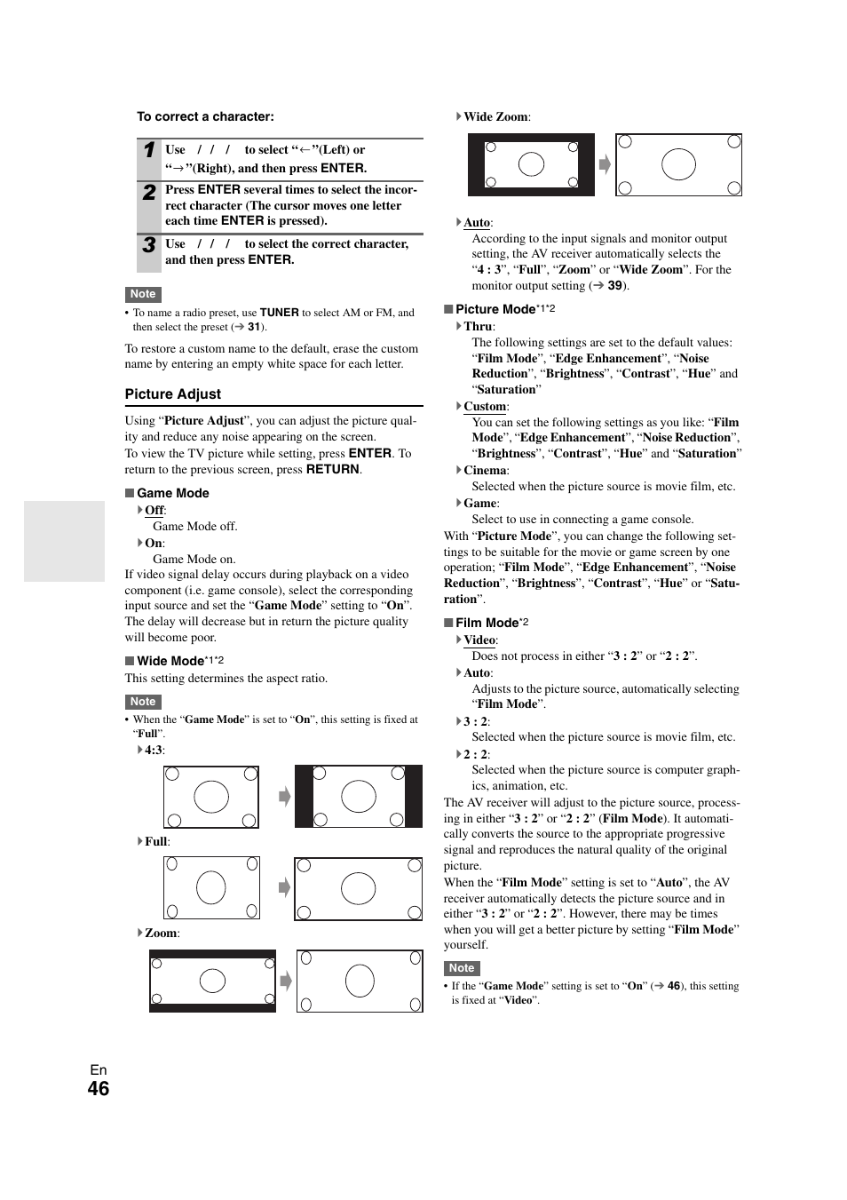 Picture adjust | Onkyo HT-S7300 User Manual | Page 46 / 76