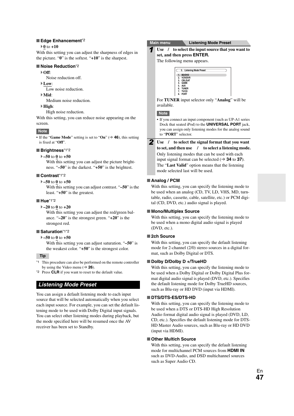 Listening mode preset | Onkyo HT-S7300 User Manual | Page 47 / 76