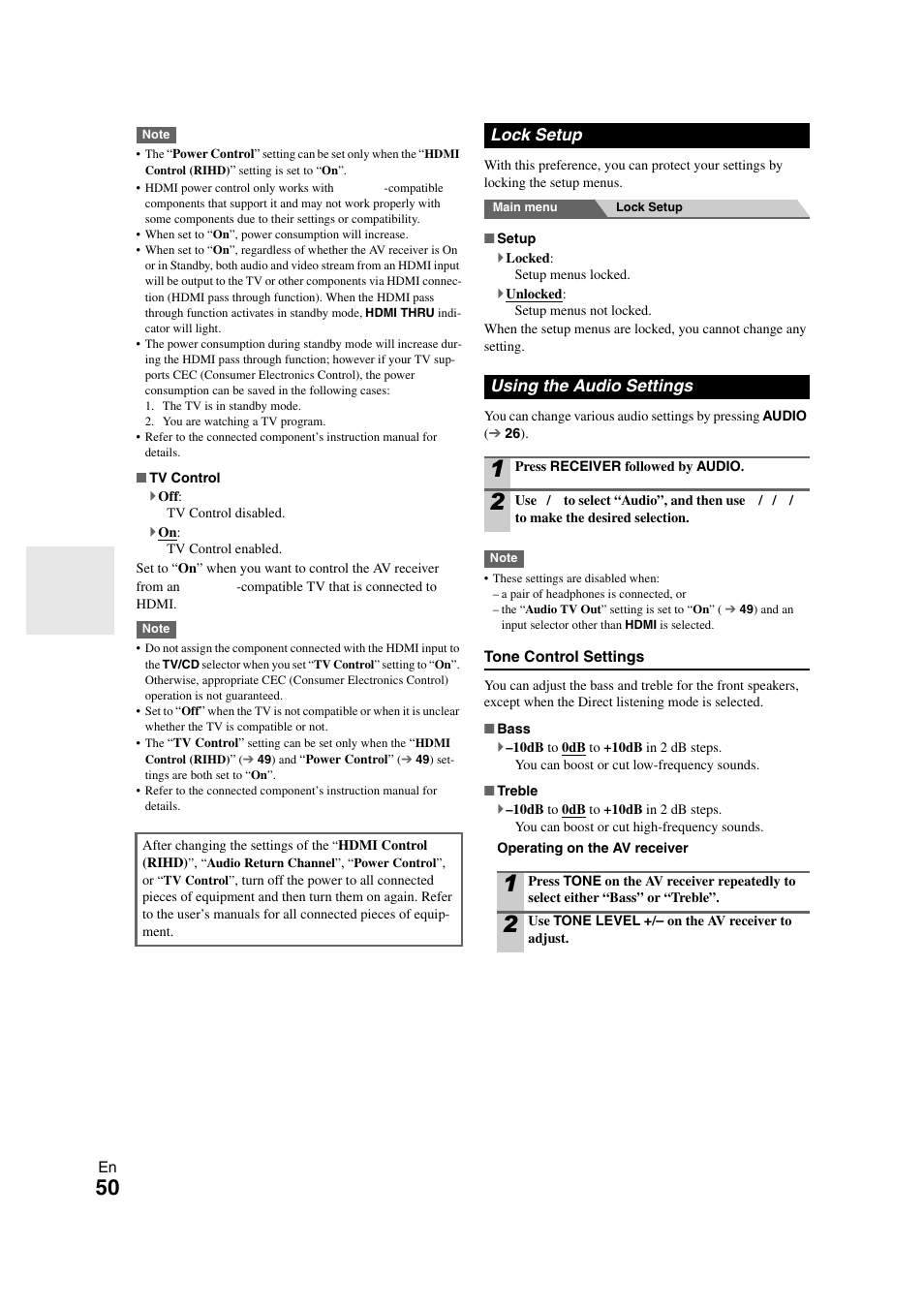 Using the audio settings | Onkyo HT-S7300 User Manual | Page 50 / 76